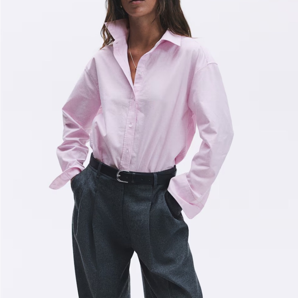 H&M Pink Casual Button Down Shirt with Tailored Fit